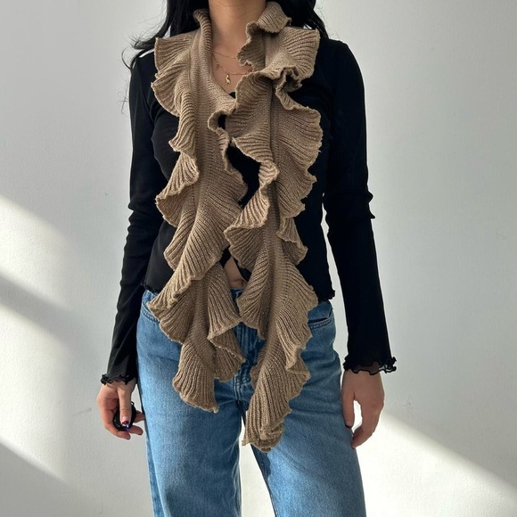 Gold Knit Ruffle Scarf - Picture 3 of 4